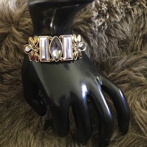 Vintage 80s faceted glass stone clamp bracelet